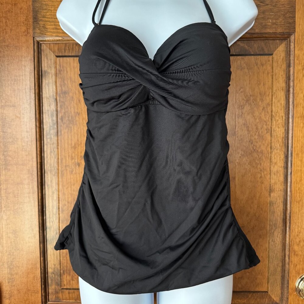 Anne Cole Black Tankini Top w/Removable Strap Large